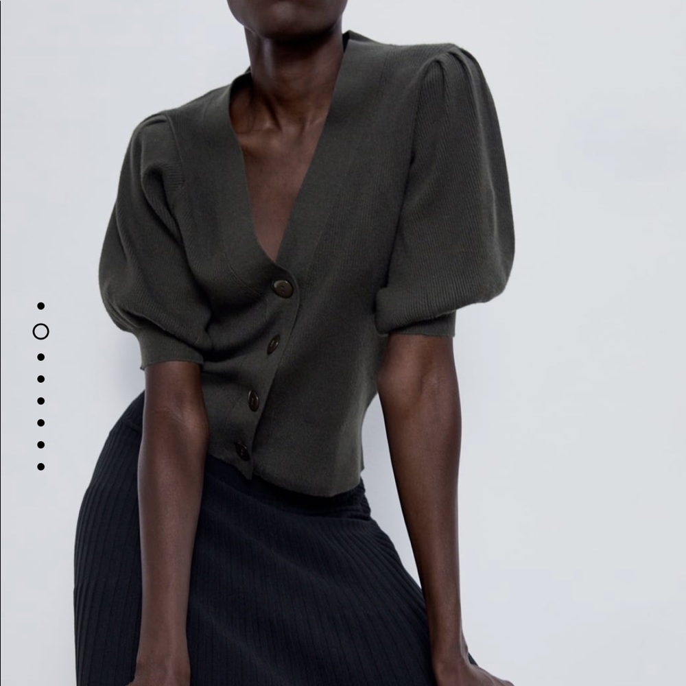 ZARA Knit Cardigan With Balloon Sleeves - Picture 3 of 10